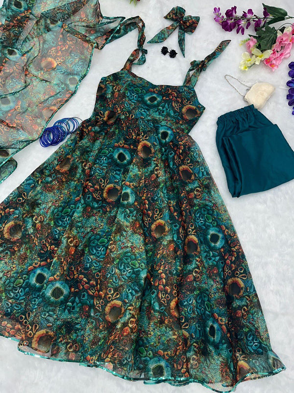 Digital printed pure organza silk Anarkali suit