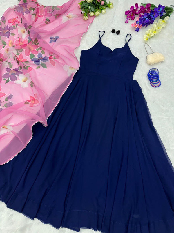 Plain Georgette Gown with huge 8mtr flair