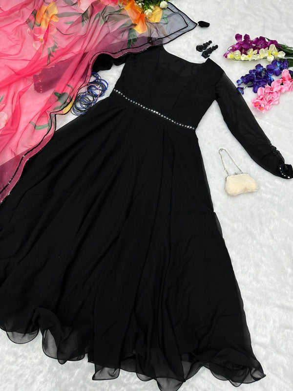 Plain Georgette Gown with designer lace pattern