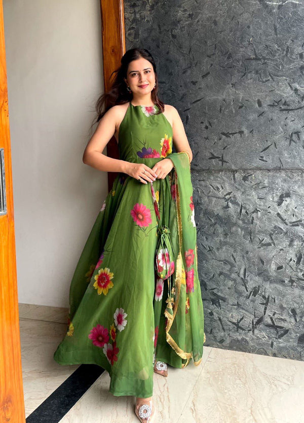 Digital printed Georgette Anarkali gown suit