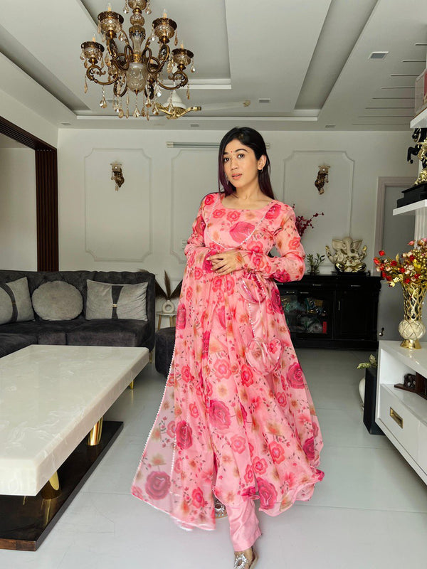 Digital printed pure organza silk Anarkali suit