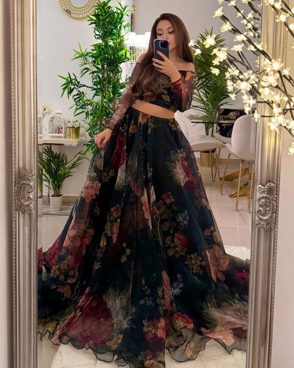Pure Organza Silk Floral Printed Lehenga