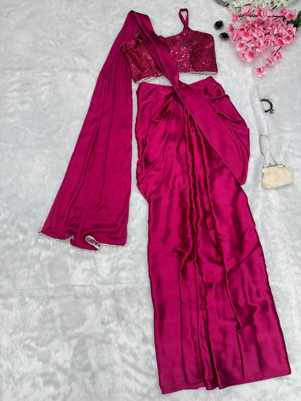 Japan satin silk Ready to wear western saree