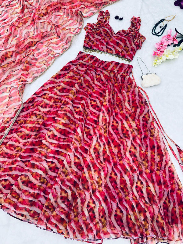 Pure Organza Silk Digital Printed Lehenga