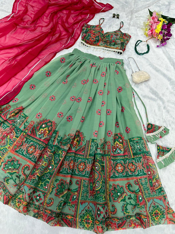 Pure georgette silk digital printed kalamkari lehenga